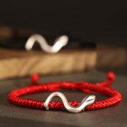 Buddha Stones Red String 999 Sterling Silver Year of the Snake Strength Bracelet Bracelet BS Red String 18-22cm