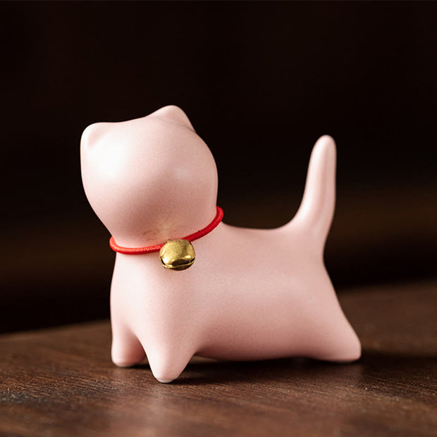 Buddha Stones Mini Cute Standing Lying Cat Tea Pet Ceramic Home Desk Figurine Decoration Decorations BS Standing Cat 5*2.5*4.5cm Pink