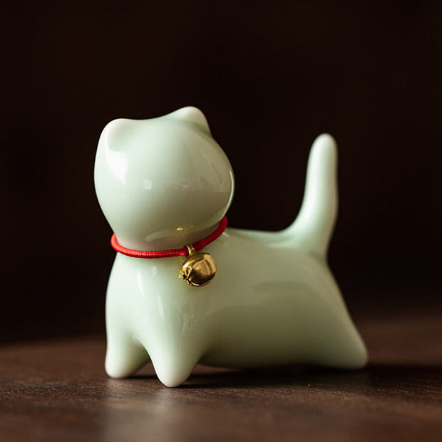 Buddha Stones Mini Cute Standing Lying Cat Tea Pet Ceramic Home Desk Figurine Decoration