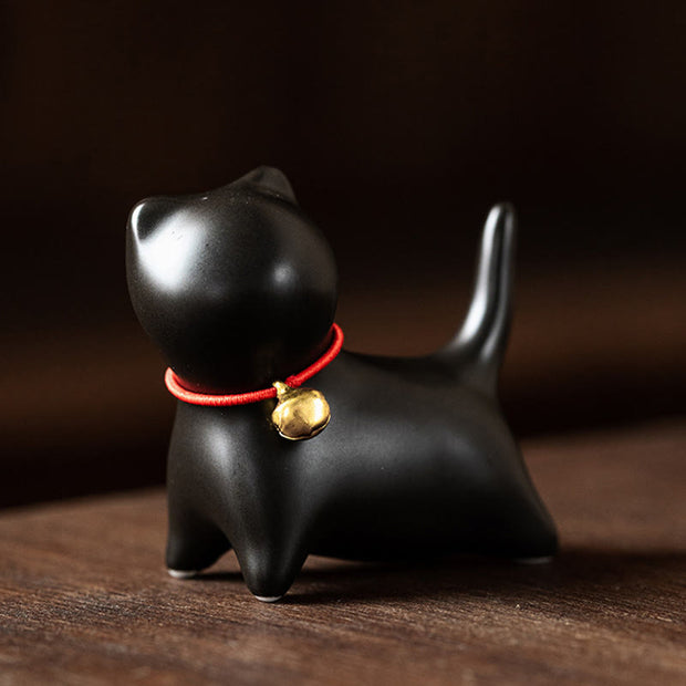 Buddha Stones Mini Cute Standing Lying Cat Tea Pet Ceramic Home Desk Figurine Decoration Decorations BS Standing Cat 5*2.5*4.5cm Black