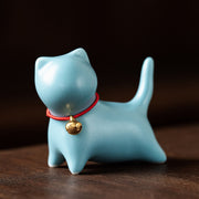 Buddha Stones Mini Cute Standing Lying Cat Tea Pet Ceramic Home Desk Figurine Decoration Decorations BS Standing Cat 5*2.5*4.5cm Blue