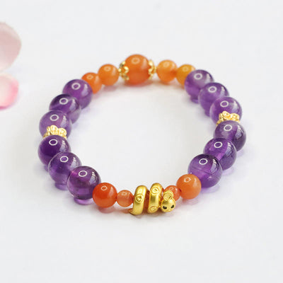 Buddha Stones Amethyst Golden Silk Jade Year of the Snake Balance Bracelet Bracelet BS Amethyst Golden Silk Jade(Wrist Circumference: 14-16cm)