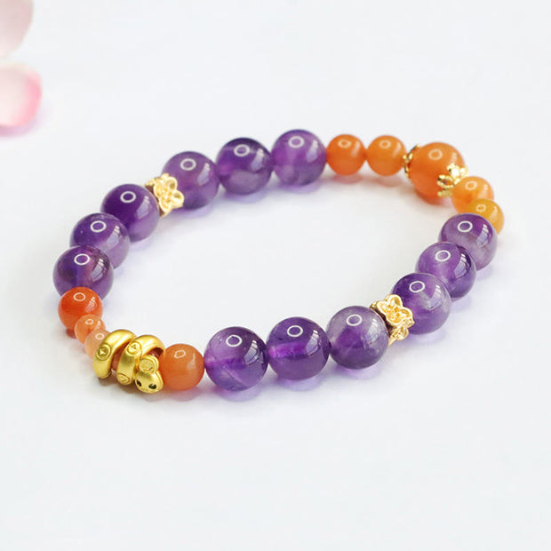 Buddha Stones Amethyst Golden Silk Jade Year of the Snake Balance Bracelet Bracelet BS 3