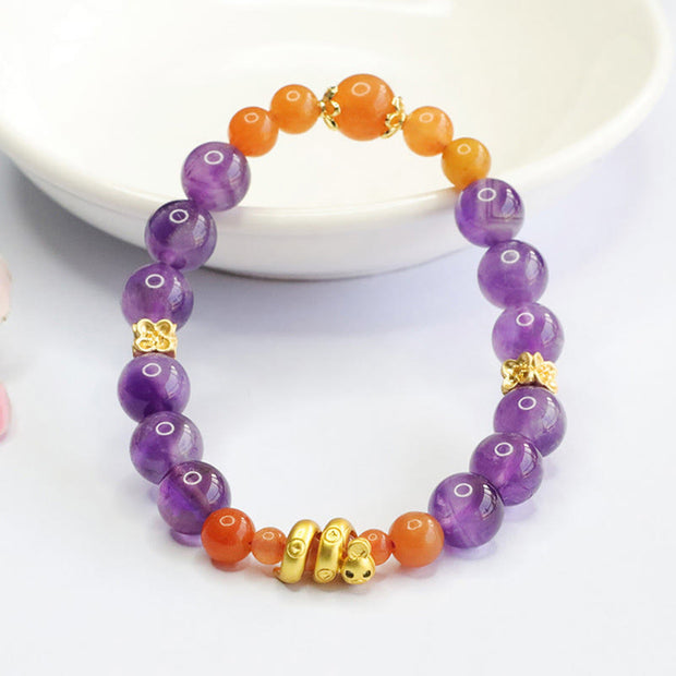 Buddha Stones Amethyst Golden Silk Jade Year of the Snake Balance Bracelet Bracelet BS 2