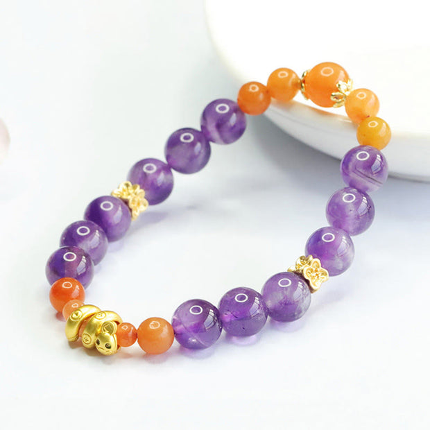 Buddha Stones Amethyst Golden Silk Jade Year of the Snake Balance Bracelet Bracelet BS 1