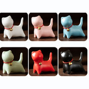 Buddha Stones Mini Cute Standing Lying Cat Tea Pet Ceramic Home Desk Figurine Decoration Decorations BS 15