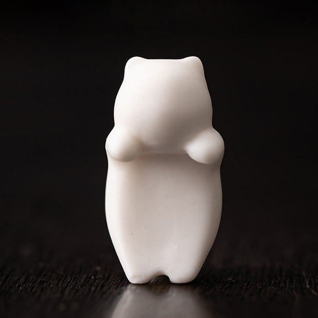 Buddha Stones Mini Hanging White Cat Tea Pet Ceramic Home Desk Figurine Decoration Decorations BS 3