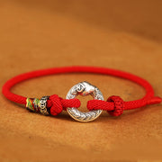 Buddha Stones Red String 999 Sterling Silver Peace Buckle Coin Year of the Snake Strength Bracelet Bracelet BS Red String 999 Sterling Silver 18-20cm