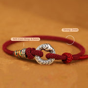 Buddha Stones Red String 999 Sterling Silver Peace Buckle Coin Year of the Snake Strength Bracelet Bracelet BS 1