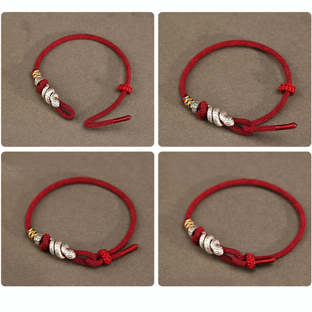 Buddha Stones Red String 999 Sterling Silver Peace Buckle Coin Year of the Snake Strength Bracelet Bracelet BS 4