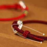 Buddha Stones Red String 999 Sterling Silver Peace Buckle Coin Year of the Snake Strength Bracelet