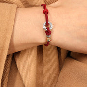 Buddha Stones Red String 999 Sterling Silver Peace Buckle Coin Year of the Snake Strength Bracelet