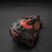 Buddha Stones Feng Shui Frog Toad Copper Coins Ceramic Purple Clay Wealth Home Tea Pet Figurine Decoration Decorations BS Red Toad 11*8*6.3cm