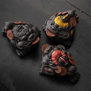 Buddha Stones Feng Shui Frog Toad Copper Coins Ceramic Purple Clay Wealth Home Tea Pet Figurine Decoration