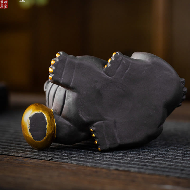 Buddha Stones PiXiu Ingot Ball Purple Clay Ceramic Tea Pet Wealth