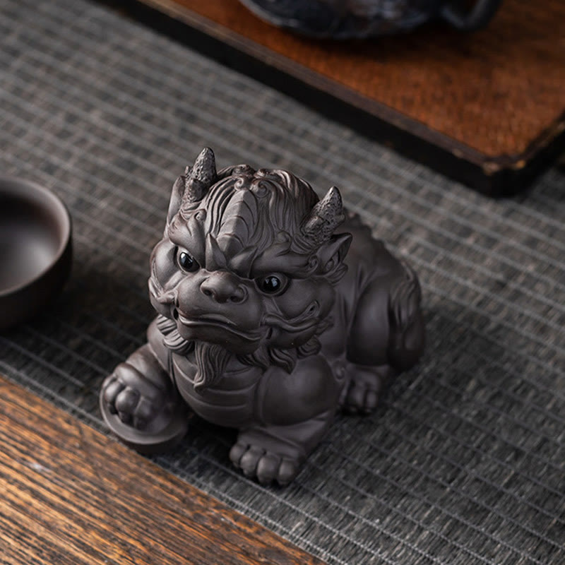 Buddha Stones PiXiu Ingot Ball Purple Clay Ceramic Tea Pet Wealth