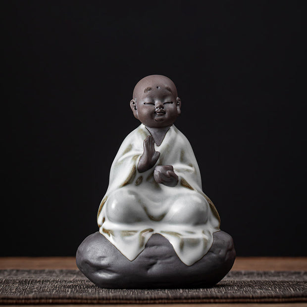 Buddha Stones Little Zen Monk Hat Strainer Ceramic Tea Accessories Figurine Home Decoration Decorations BS Monk 9*12.2cm