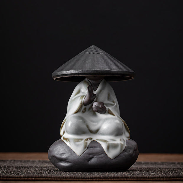 Buddha Stones Little Zen Monk Hat Strainer Ceramic Tea Accessories Figurine Home Decoration Decorations BS Monk Black Hat Strainer 9*12.2cm