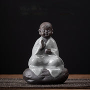 Buddha Stones Little Zen Monk Hat Strainer Ceramic Tea Accessories Figurine Home Decoration