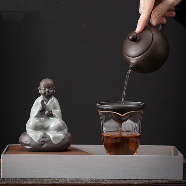 Buddha Stones Little Zen Monk Hat Strainer Ceramic Tea Accessories Figurine Home Decoration Decorations BS 7