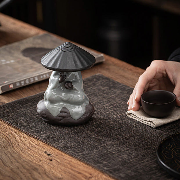 Buddha Stones Little Zen Monk Hat Strainer Ceramic Tea Accessories Figurine Home Decoration Decorations BS 18