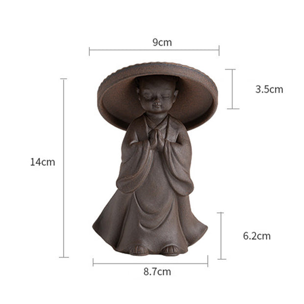 Buddha Stones Little Brown Monk Hat Strainer Ceramic Tea Accessories Figurine Zen Home Desk Decoration Decorations BS 10