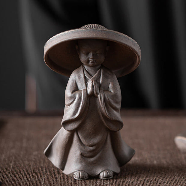 Buddha Stones Little Brown Monk Hat Strainer Ceramic Tea Accessories Figurine Zen Home Desk Decoration Decorations BS Monk Hat Strainer 8.7*6.2*14cm