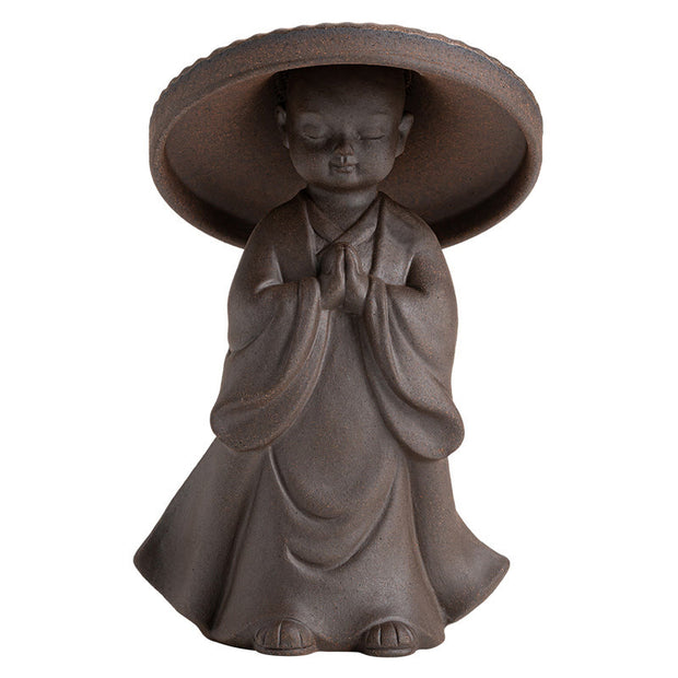 Buddha Stones Little Brown Monk Hat Strainer Ceramic Tea Accessories Figurine Zen Home Desk Decoration Decorations BS 11