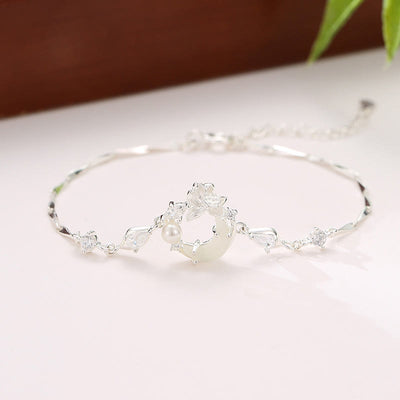 Buddha Stones Hetian Jade 925 Sterling Silver Cubic Zirconia Pearl Lotus Bracelet Bracelet BS Hetian Jade 925 Sterling Silver(Wrist Circumference: 14-18cm)