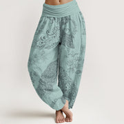 Buddha Stones Casual Peacock Peony Flower Women's Elastic Waist Harem Pants Women's Harem Pants BS PaleTurquoise US22，UK/AU26，EU54 (6XL)