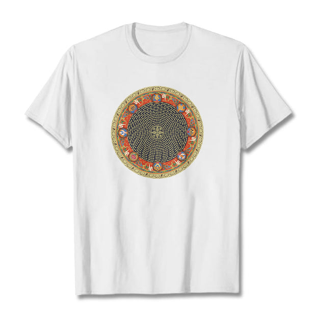 Buddha Stones Circular Om Mani Padme Hum Eight Auspicious Symbols Cotton Tee T-shirt