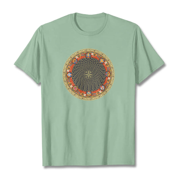 Buddha Stones Circular Om Mani Padme Hum Eight Auspicious Symbols Cotton Tee T-shirt