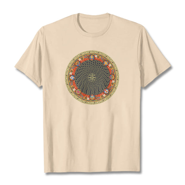 Buddha Stones Circular Om Mani Padme Hum Eight Auspicious Symbols Cotton Tee T-shirt