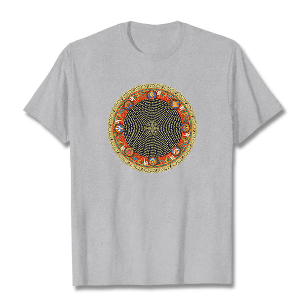 Buddha Stones Circular Om Mani Padme Hum Eight Auspicious Symbols Cotton Tee T-shirt