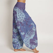 Buddha Stones Casual Peacock Grassland Women's Elastic Waist Harem Pants Women's Harem Pants BS 5