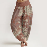 Buddha Stones Casual Peacock Grassland Women's Elastic Waist Harem Pants Women's Harem Pants BS IndianRed US22，UK/AU26，EU54 (6XL)