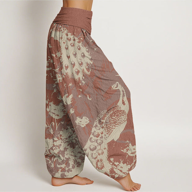 Buddha Stones Casual Peacock Grassland Women's Elastic Waist Harem Pants