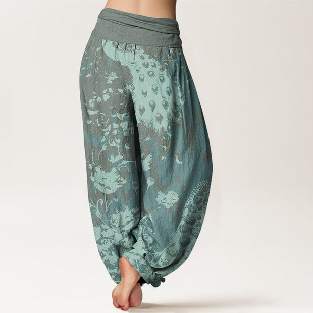 Buddha Stones Casual Peacock Grassland Women's Elastic Waist Harem Pants Women's Harem Pants BS 2