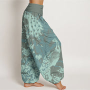 Buddha Stones Casual Peacock Grassland Women's Elastic Waist Harem Pants Women's Harem Pants BS 1