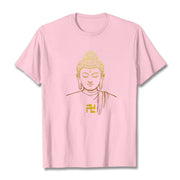 Buddha Stones Swastika Pattern Golden Buddha Cotton Tee T-shirt T-Shirts BS LightPink 2XL