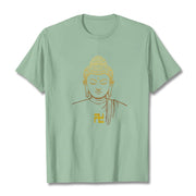 Buddha Stones Swastika Pattern Golden Buddha Cotton Tee T-shirt