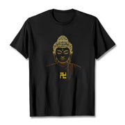 Buddha Stones Swastika Pattern Golden Buddha Cotton Tee T-shirt