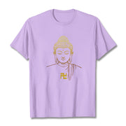 Buddha Stones Swastika Pattern Golden Buddha Cotton Tee T-shirt T-Shirts BS Plum 2XL