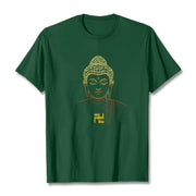 Buddha Stones Swastika Pattern Golden Buddha Cotton Tee T-shirt T-Shirts BS ForestGreen 2XL