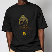 Buddha Stones Swastika Pattern Golden Buddha Cotton Tee T-shirt