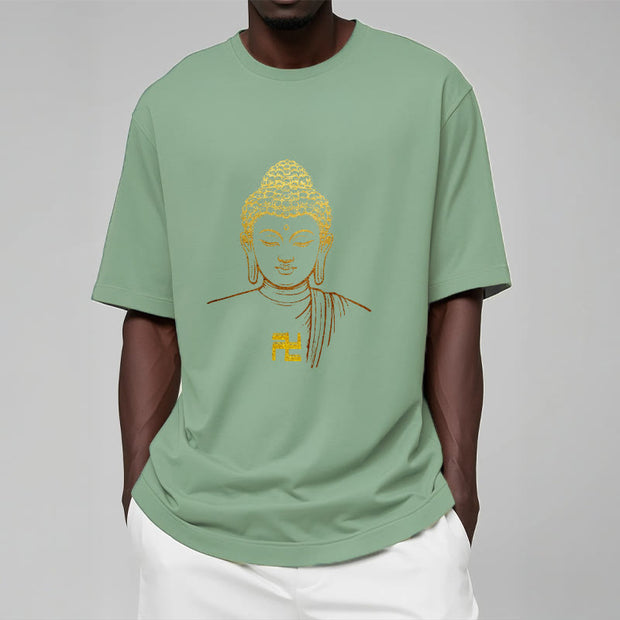 Buddha Stones Swastika Pattern Golden Buddha Cotton Tee T-shirt T-Shirts BS 13