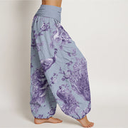 Buddha Stones Casual Peacock Perched On Branch Petals Women's Elastic Waist Harem Pants