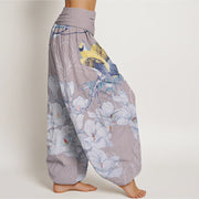 Buddha Stones Casual Magnolia Yellow Bird Women's Elastic Waist Harem Pants