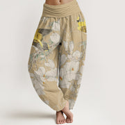 Buddha Stones Casual Magnolia Yellow Bird Women's Elastic Waist Harem Pants