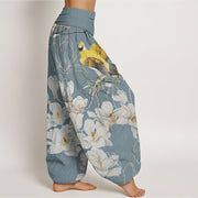 Buddha Stones Casual Magnolia Yellow Bird Women's Elastic Waist Harem Pants